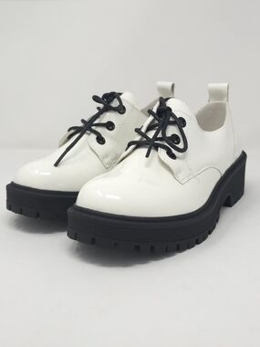 Chunky Platform Oxford Shoes Patent White Pat Trendy Lug Sole Lace Up